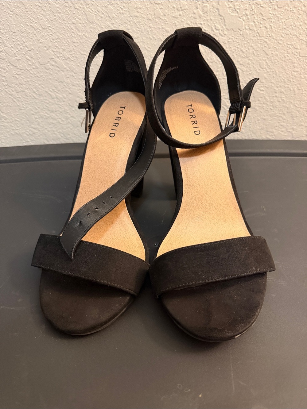 torrid Black Suede Wide Width Ankle-Strap Block Heel Sandals